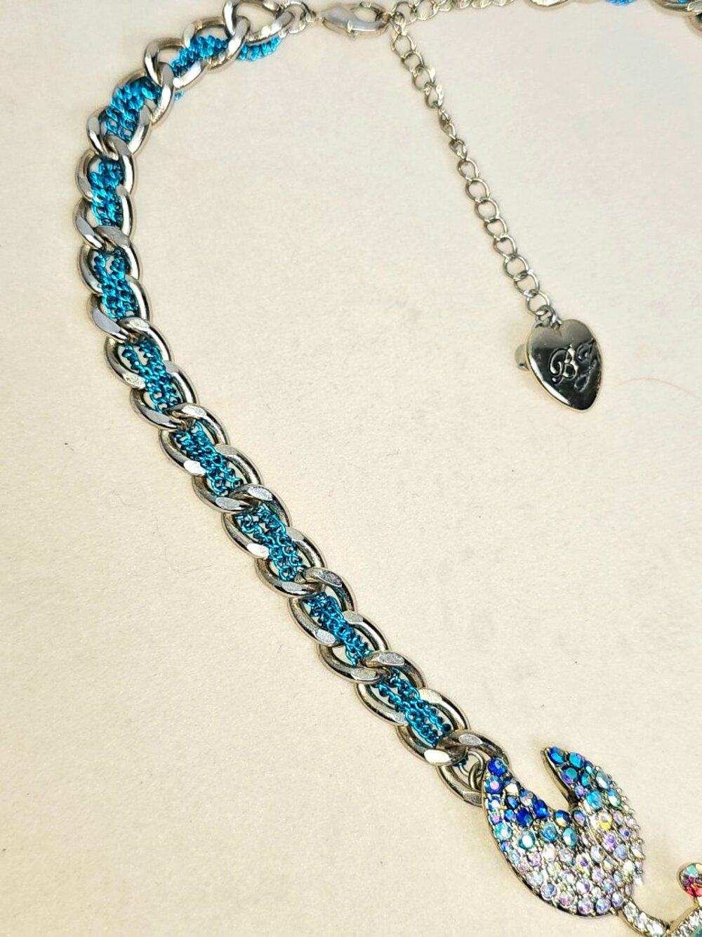 Betsey Johnson Crab Necklace Blue Crystal Rhinestone Statement Chain Coastal - Picture 7 of 9